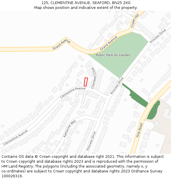 125, CLEMENTINE AVENUE, SEAFORD, BN25 2XG: Location map and indicative extent of plot