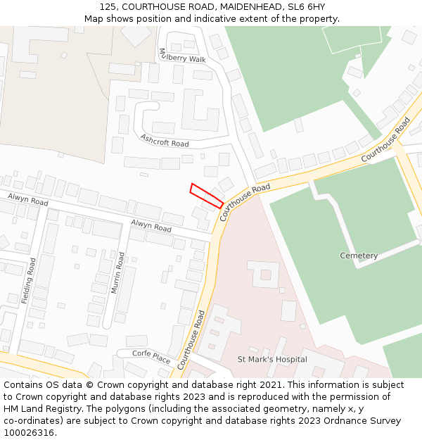 125, COURTHOUSE ROAD, MAIDENHEAD, SL6 6HY: Location map and indicative extent of plot