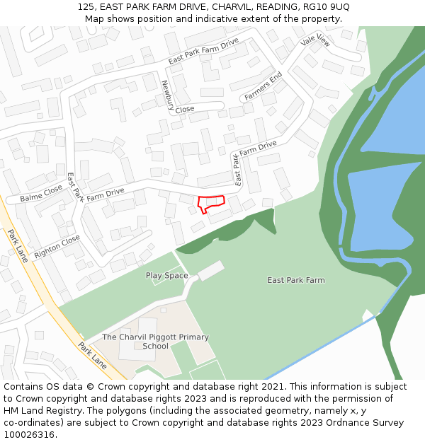 125, EAST PARK FARM DRIVE, CHARVIL, READING, RG10 9UQ: Location map and indicative extent of plot