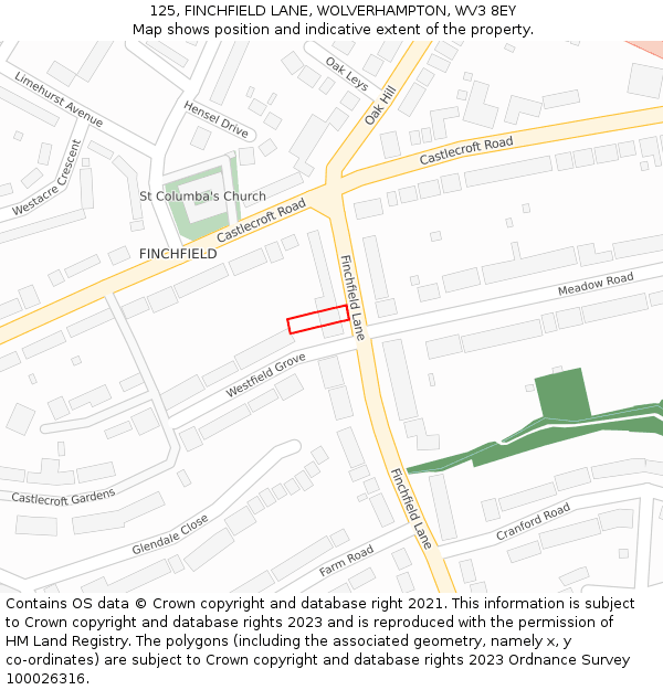 125, FINCHFIELD LANE, WOLVERHAMPTON, WV3 8EY: Location map and indicative extent of plot