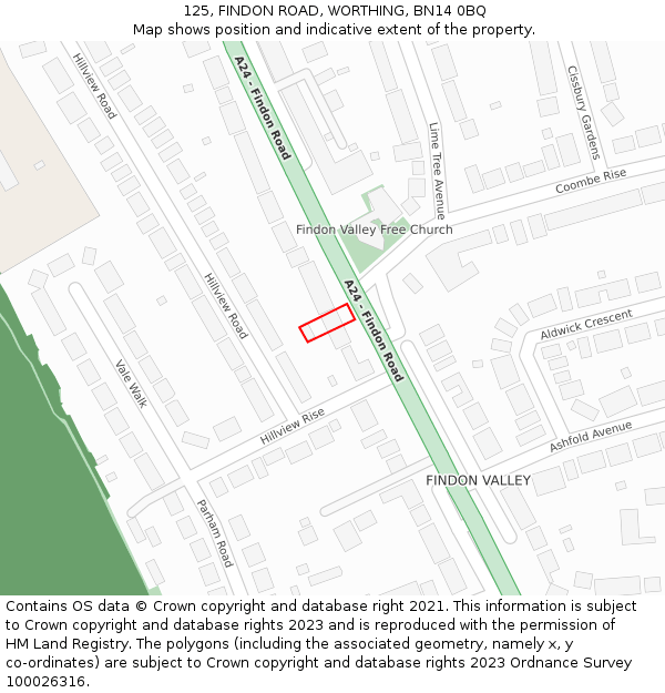 125, FINDON ROAD, WORTHING, BN14 0BQ: Location map and indicative extent of plot