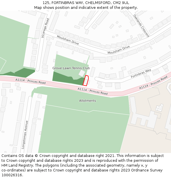 125, FORTINBRAS WAY, CHELMSFORD, CM2 9UL: Location map and indicative extent of plot