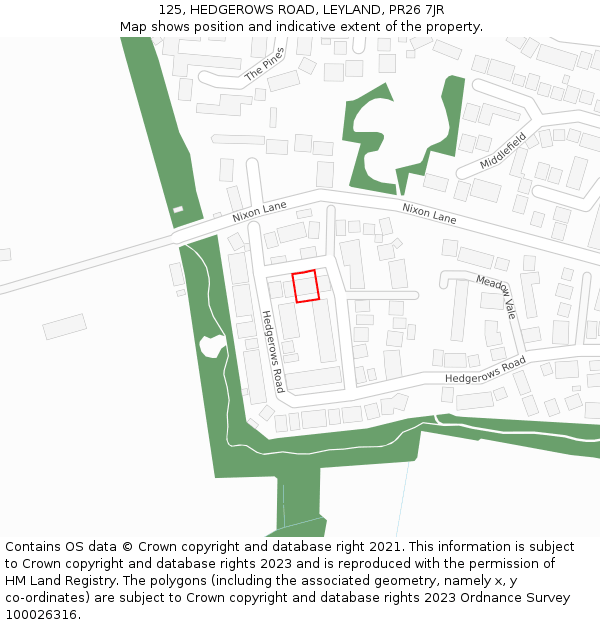125, HEDGEROWS ROAD, LEYLAND, PR26 7JR: Location map and indicative extent of plot