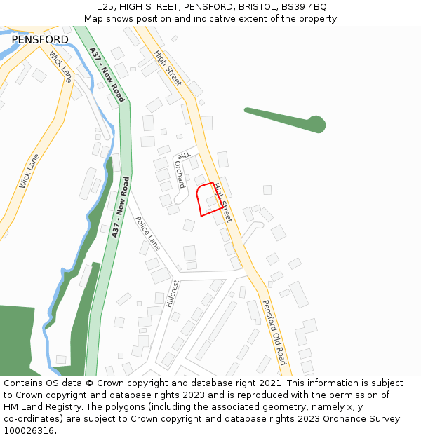 125, HIGH STREET, PENSFORD, BRISTOL, BS39 4BQ: Location map and indicative extent of plot
