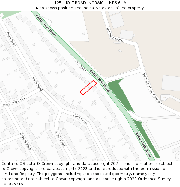 125, HOLT ROAD, NORWICH, NR6 6UA: Location map and indicative extent of plot
