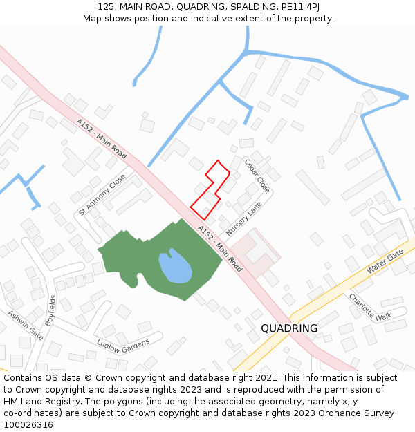 125, MAIN ROAD, QUADRING, SPALDING, PE11 4PJ: Location map and indicative extent of plot