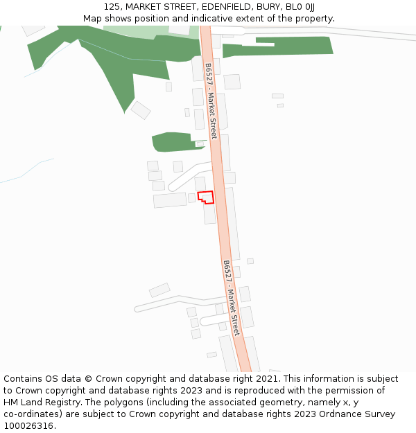 125, MARKET STREET, EDENFIELD, BURY, BL0 0JJ: Location map and indicative extent of plot