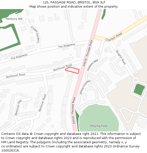 125, PASSAGE ROAD, BRISTOL, BS9 3LF: Location map and indicative extent of plot
