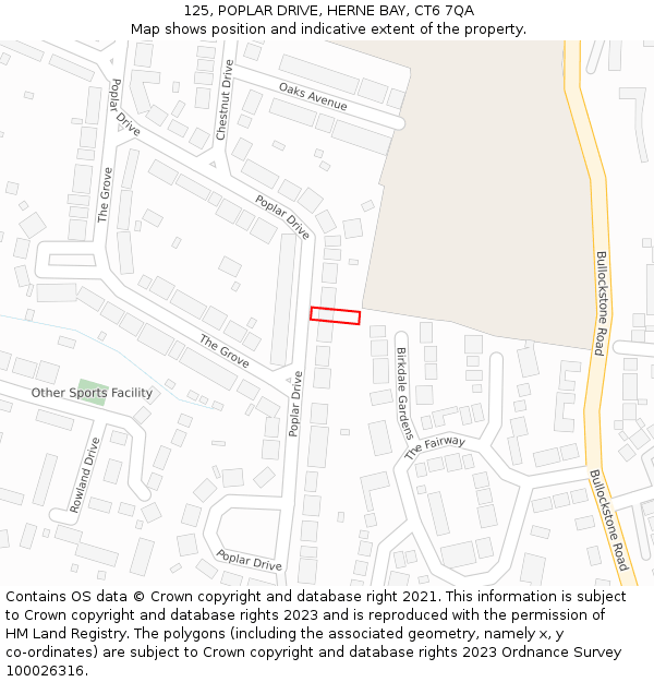 125, POPLAR DRIVE, HERNE BAY, CT6 7QA: Location map and indicative extent of plot