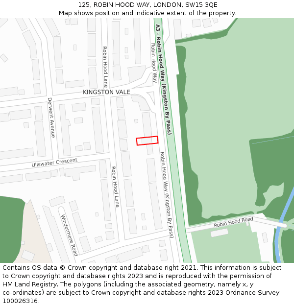 125, ROBIN HOOD WAY, LONDON, SW15 3QE: Location map and indicative extent of plot