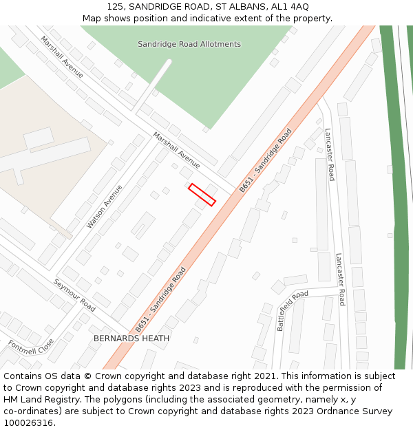 125, SANDRIDGE ROAD, ST ALBANS, AL1 4AQ: Location map and indicative extent of plot