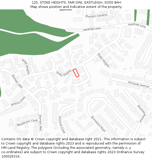 125, STOKE HEIGHTS, FAIR OAK, EASTLEIGH, SO50 8AH: Location map and indicative extent of plot