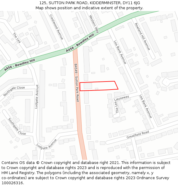 125, SUTTON PARK ROAD, KIDDERMINSTER, DY11 6JG: Location map and indicative extent of plot