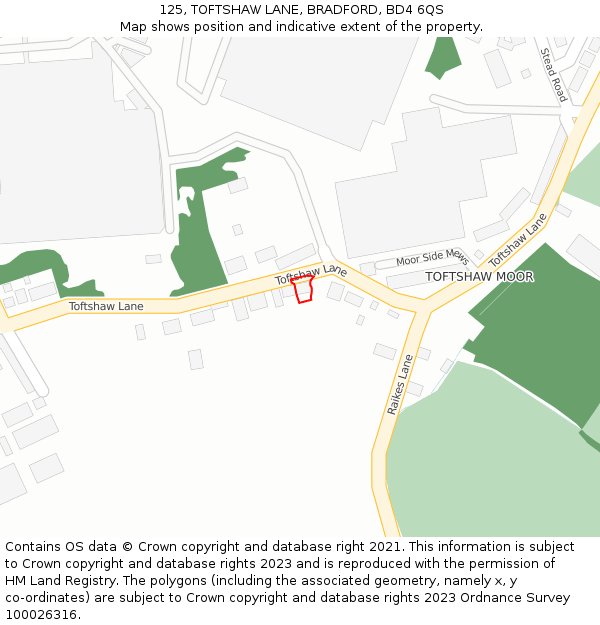 125, TOFTSHAW LANE, BRADFORD, BD4 6QS: Location map and indicative extent of plot