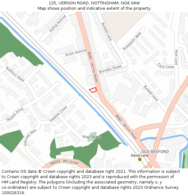 125, VERNON ROAD, NOTTINGHAM, NG6 0AW: Location map and indicative extent of plot
