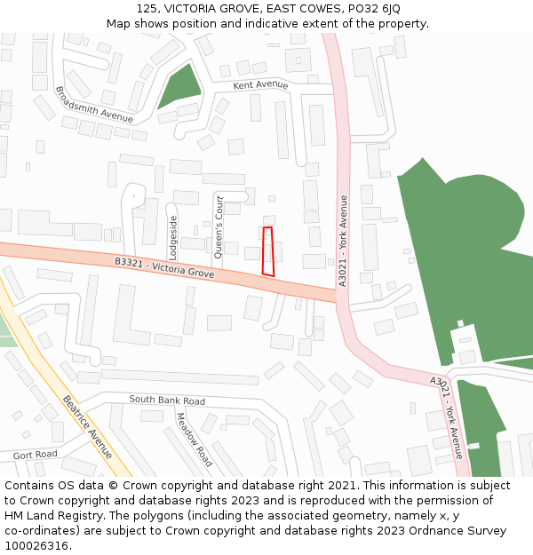 125, VICTORIA GROVE, EAST COWES, PO32 6JQ: Location map and indicative extent of plot