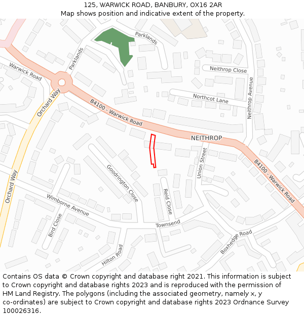 125, WARWICK ROAD, BANBURY, OX16 2AR: Location map and indicative extent of plot