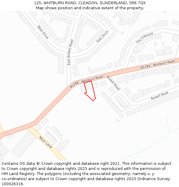 125, WHITBURN ROAD, CLEADON, SUNDERLAND, SR6 7QX: Location map and indicative extent of plot