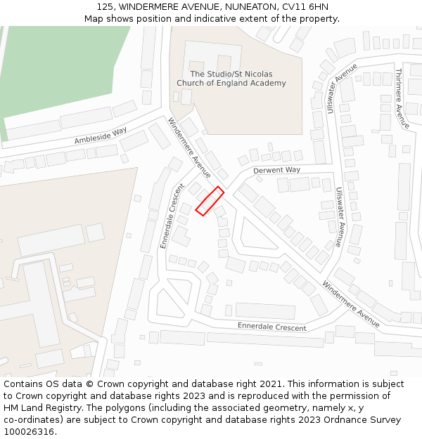 125, WINDERMERE AVENUE, NUNEATON, CV11 6HN: Location map and indicative extent of plot