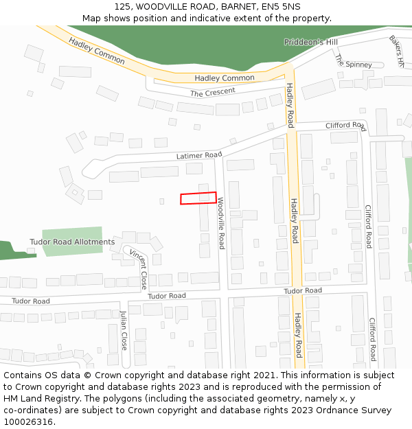 125, WOODVILLE ROAD, BARNET, EN5 5NS: Location map and indicative extent of plot