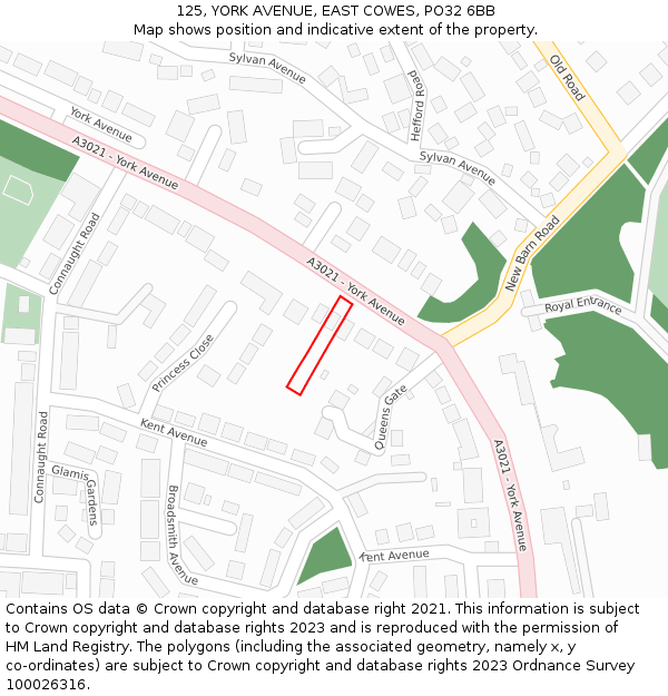 125, YORK AVENUE, EAST COWES, PO32 6BB: Location map and indicative extent of plot