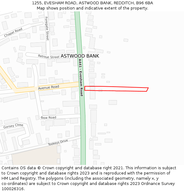 1255, EVESHAM ROAD, ASTWOOD BANK, REDDITCH, B96 6BA: Location map and indicative extent of plot