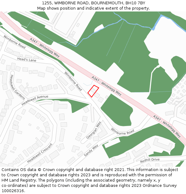 1255, WIMBORNE ROAD, BOURNEMOUTH, BH10 7BY: Location map and indicative extent of plot
