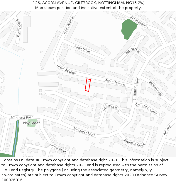 126, ACORN AVENUE, GILTBROOK, NOTTINGHAM, NG16 2WJ: Location map and indicative extent of plot
