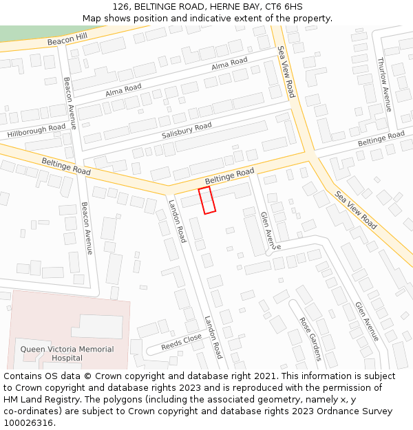 126, BELTINGE ROAD, HERNE BAY, CT6 6HS: Location map and indicative extent of plot