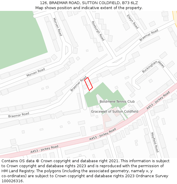 126, BRAEMAR ROAD, SUTTON COLDFIELD, B73 6LZ: Location map and indicative extent of plot