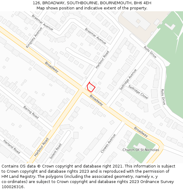 126, BROADWAY, SOUTHBOURNE, BOURNEMOUTH, BH6 4EH: Location map and indicative extent of plot