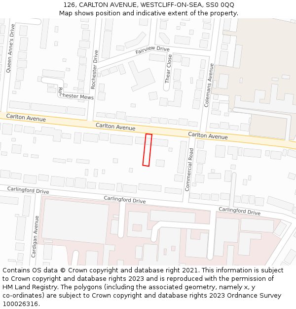 126, CARLTON AVENUE, WESTCLIFF-ON-SEA, SS0 0QQ: Location map and indicative extent of plot