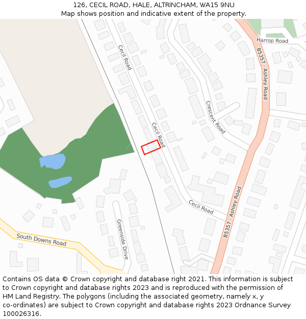 126, CECIL ROAD, HALE, ALTRINCHAM, WA15 9NU: Location map and indicative extent of plot