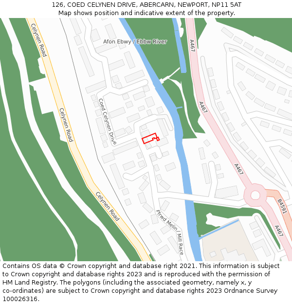 126, COED CELYNEN DRIVE, ABERCARN, NEWPORT, NP11 5AT: Location map and indicative extent of plot