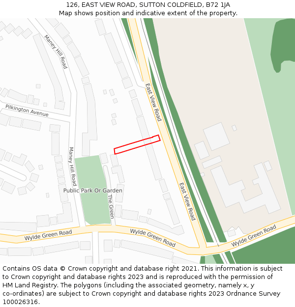 126, EAST VIEW ROAD, SUTTON COLDFIELD, B72 1JA: Location map and indicative extent of plot