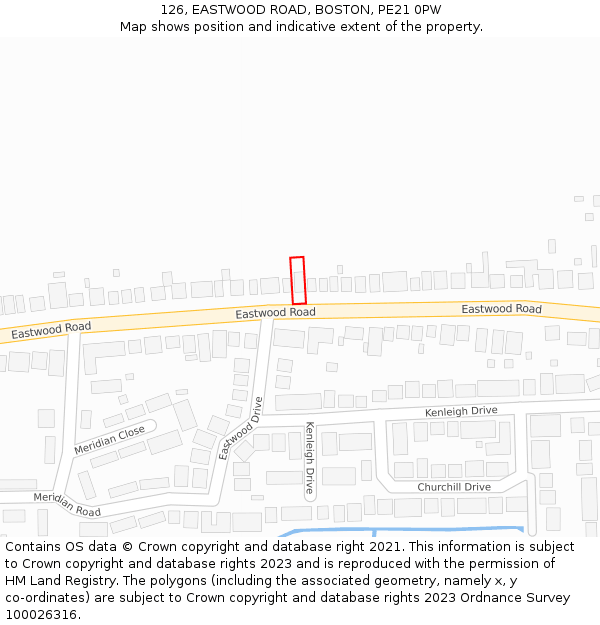 126, EASTWOOD ROAD, BOSTON, PE21 0PW: Location map and indicative extent of plot