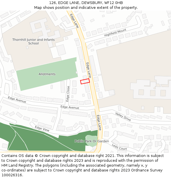 126, EDGE LANE, DEWSBURY, WF12 0HB: Location map and indicative extent of plot