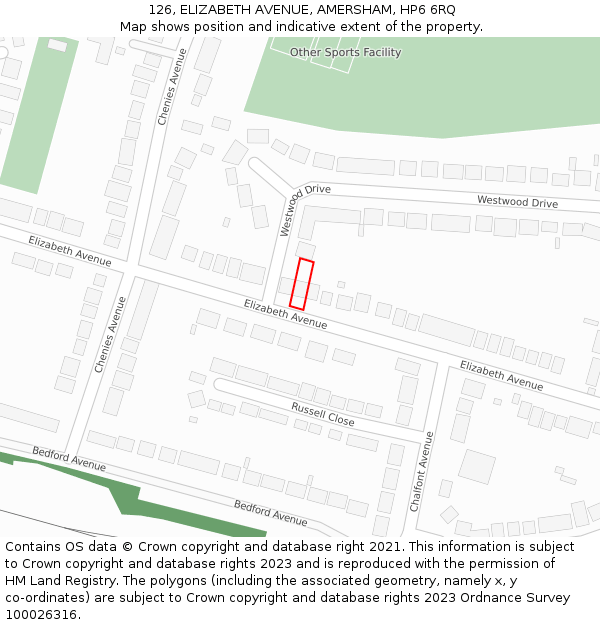 126, ELIZABETH AVENUE, AMERSHAM, HP6 6RQ: Location map and indicative extent of plot