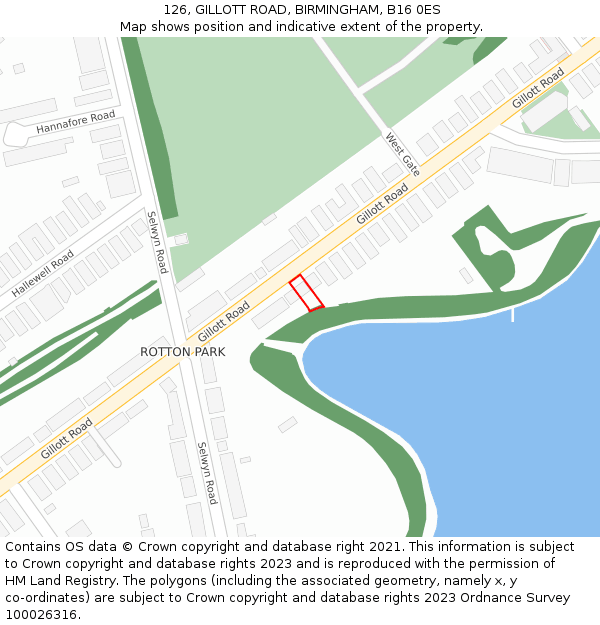 126, GILLOTT ROAD, BIRMINGHAM, B16 0ES: Location map and indicative extent of plot