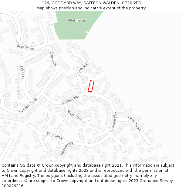 126, GODDARD WAY, SAFFRON WALDEN, CB10 2ED: Location map and indicative extent of plot