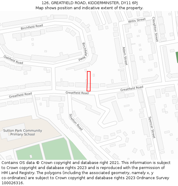 126, GREATFIELD ROAD, KIDDERMINSTER, DY11 6PJ: Location map and indicative extent of plot
