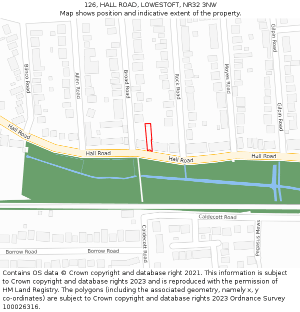 126, HALL ROAD, LOWESTOFT, NR32 3NW: Location map and indicative extent of plot