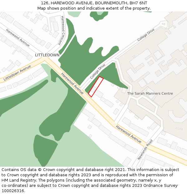 126, HAREWOOD AVENUE, BOURNEMOUTH, BH7 6NT: Location map and indicative extent of plot