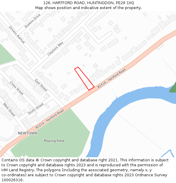 126, HARTFORD ROAD, HUNTINGDON, PE29 1XQ: Location map and indicative extent of plot