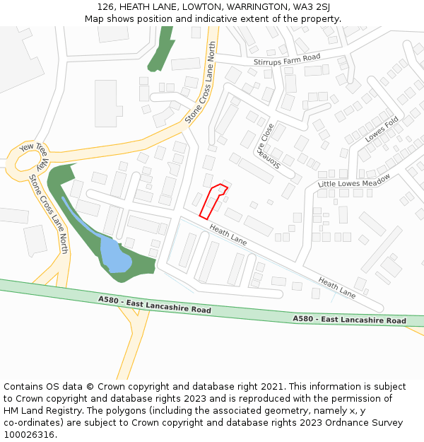 126, HEATH LANE, LOWTON, WARRINGTON, WA3 2SJ: Location map and indicative extent of plot