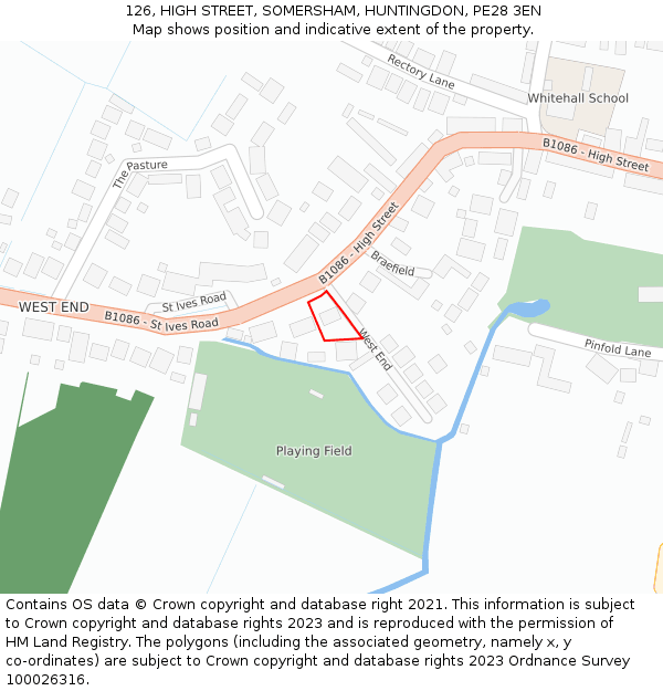 126, HIGH STREET, SOMERSHAM, HUNTINGDON, PE28 3EN: Location map and indicative extent of plot