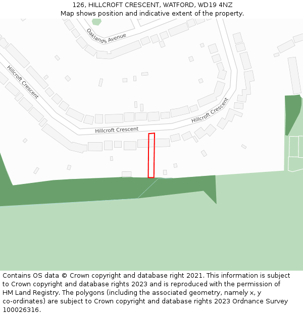 126, HILLCROFT CRESCENT, WATFORD, WD19 4NZ: Location map and indicative extent of plot