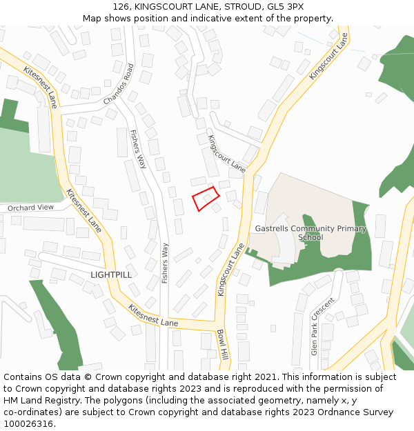 126, KINGSCOURT LANE, STROUD, GL5 3PX: Location map and indicative extent of plot