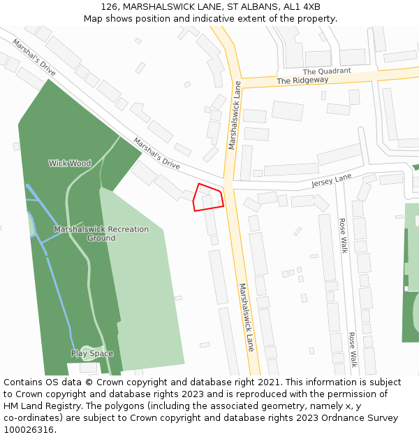 126, MARSHALSWICK LANE, ST ALBANS, AL1 4XB: Location map and indicative extent of plot