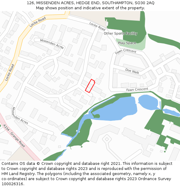 126, MISSENDEN ACRES, HEDGE END, SOUTHAMPTON, SO30 2AQ: Location map and indicative extent of plot